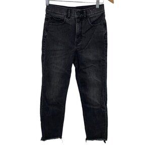 Express Size Zero Black Denim Jeans Mom Super High Rise Raw Hem
